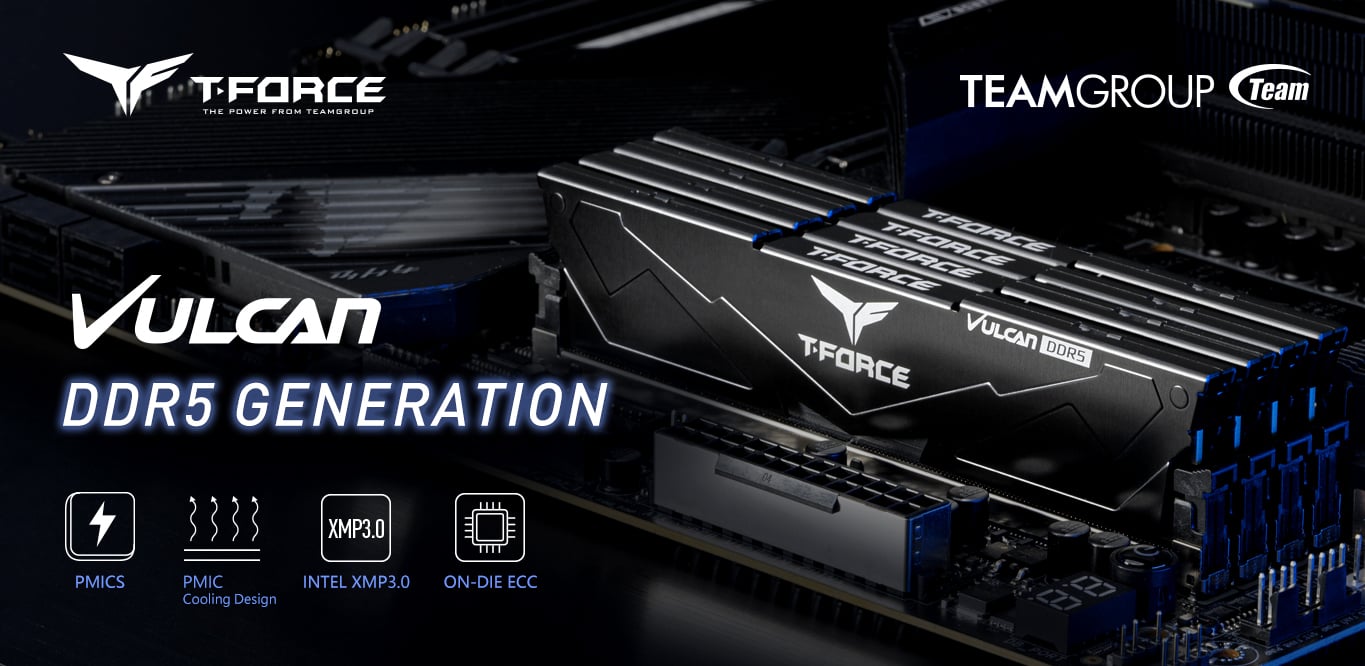 Team T-Force Vulcan 32GB (2 x 16GB) 288-Pin PC RAM DDR5 6000 (PC5 48000)  Desktop Memory Model FLBD532G6000HC38ADC01